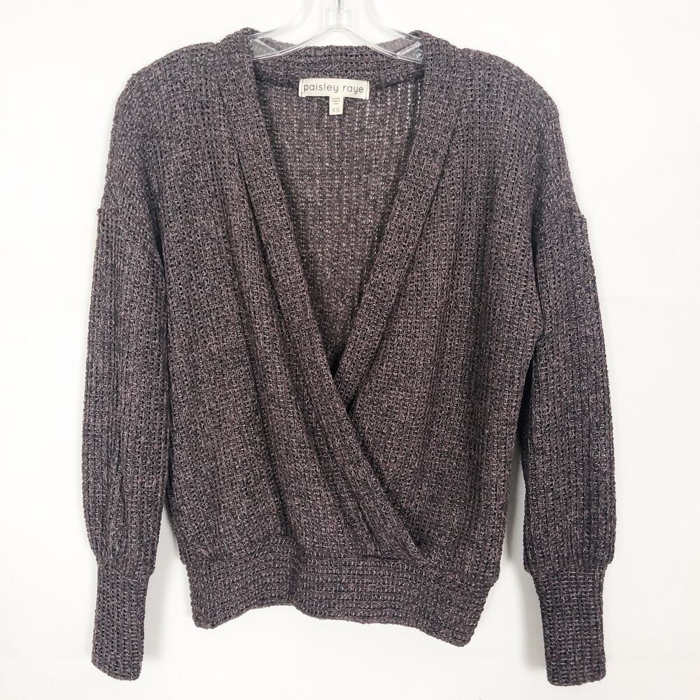 Paisley Raye Puff Sleeve Cross Over Womens Sweater XS Chic Preppy Office Career